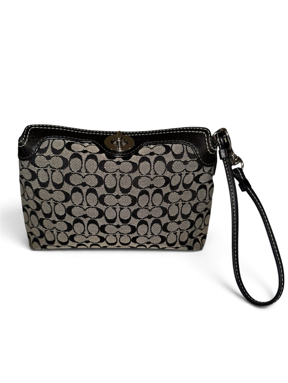 Vintage Y2K Coach Signature Jacquard Mini-C Turnlock Wristlet in Black & Gray